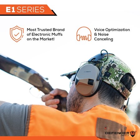 Defender Safety DECITECH E1 Active Hearing Protection, Over the Head Earmuffs NRR 24 Tan DCT-E1-03